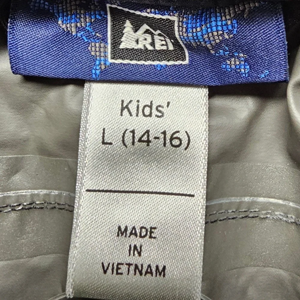 REI Rainwall Pants Kids Large 14-16 Black Waterproof Windproof Hiking Outdoor